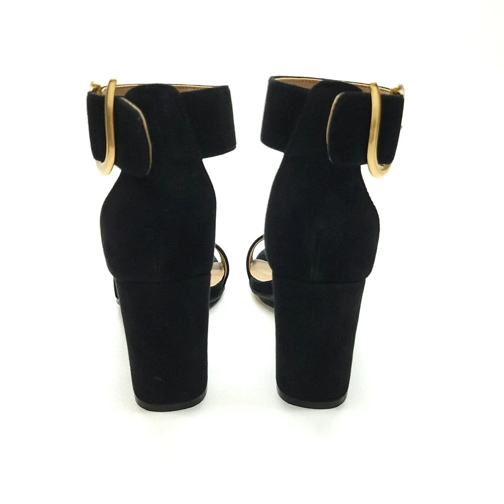 Aerosoles Landon Dress Shoe 5 M‎ Black Suede Square Toe Ankle Strap Sandal Heels